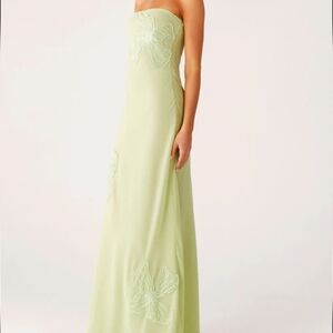 Peppermayo sassafrass Beaded Strapless Light Green Floral Maxi Dress Size 6 NwT.